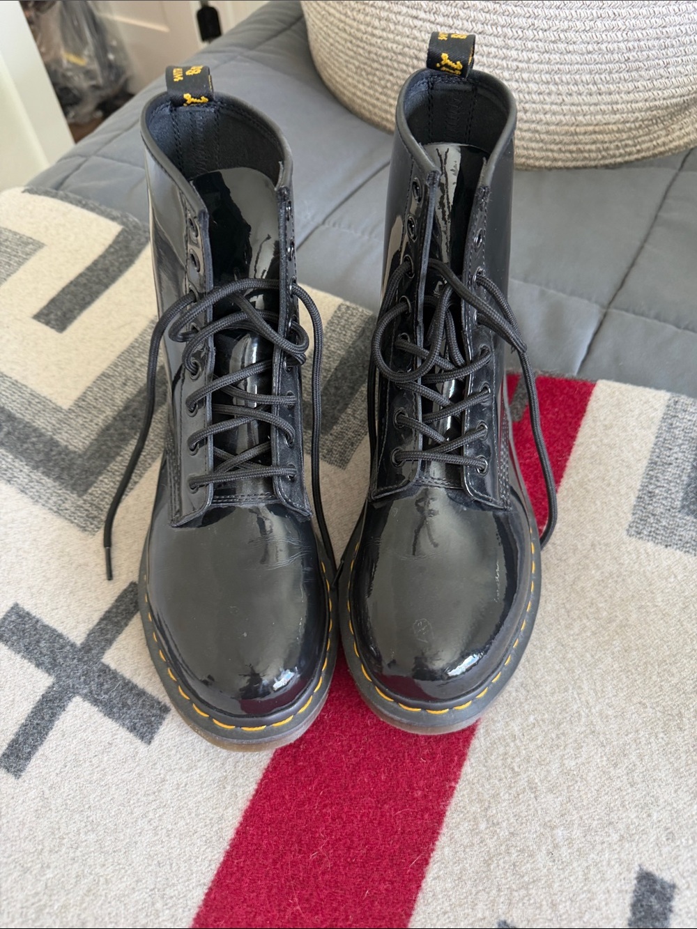 Dr. Martens Black Patent Lace-Up Combat Boots
